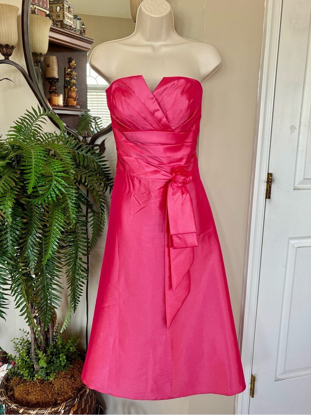 Studio 17 Pink Formal Dress Strapless Ruched Tea Length Prom Wedding Bridesmaid